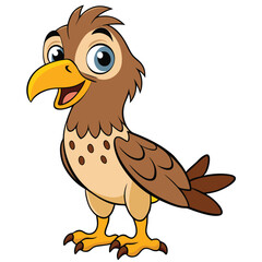 of a Friendly Cartoon Brown Bird on White Background