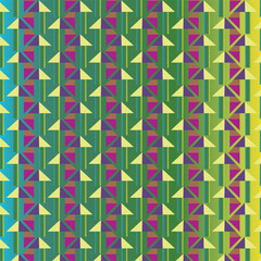 Abstract seamless geomatric pattern art. Colorful Geometric Triangular Pattern with Gradient Effects in Green and Yellow. Digital Background. Perfect for Fabric, Fashion, Wallpaper,  pottery ,textile.