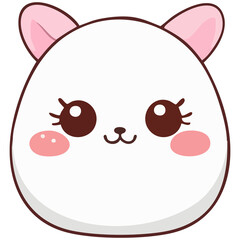 A cute kawaii-style white cat face with big sparkling eyes, pink cheeks, and soft rounded features.