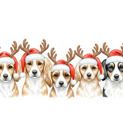 Christmas Dogs with Accessories. generative ai

Short Description: Row of cute dogs wearing Christmas hats and antlers on white background.