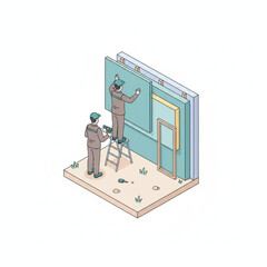 Flat Vector Soundproof Wall Installation by Sound Engineer Team
