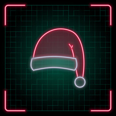 Santa hat icon illustration, Christmas vector symbol collection, cyber neon visual, glowing borders frames.