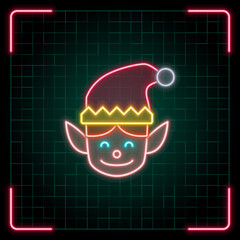 Elf icon illustration, Christmas vector symbol collection, cyber neon visual, glowing borders frames.