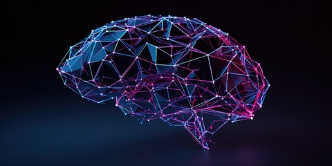 3D representation of a connected brain shaped network with vibrant colors floating in a dark background