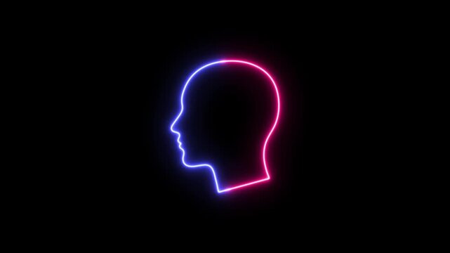 Human head neon profile outline seamless loop animation