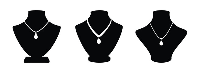 Elegant necklace display stands for jewelry store showcase and retail presentation collection © black man