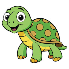 Fototapeta premium Smiling Cartoon Green Turtle with Brown Spots on Shell Vector, White Background