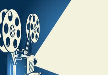cinema poster with retro movie projector background