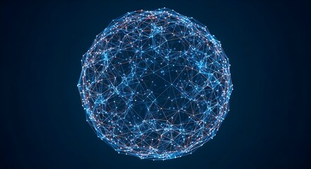 Abstract digital network sphere with blue glowing connections and nodes
