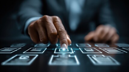 Businessman manages document confidentiality system with security software to protect information from cyber attacks