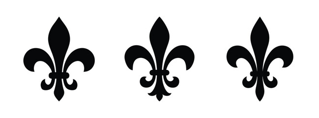 Fleur de lis vector graphic design element three black heraldic lily symbols for design projects © black man
