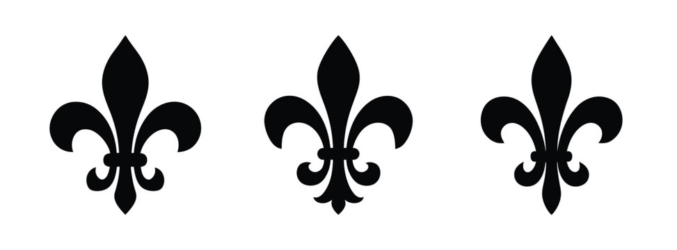 Fleur de lis vector graphic design element three black heraldic lily symbols for design projects