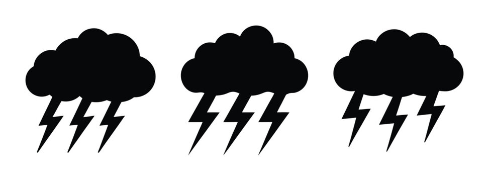 Thunderstorm cloud lightning bolts weather forecast vector illustration black and white clip art