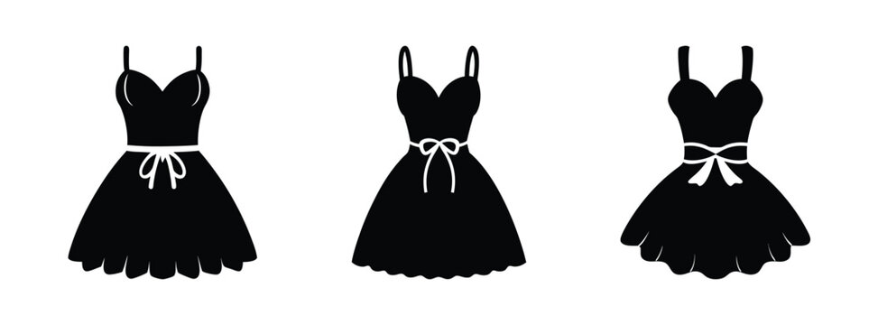 Black dress fashion vector set, elegant cocktail dresses with bow, party dress collection design
