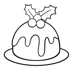 Cute Christmas Cake Line Art Illustration