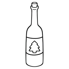 Christmas Wine Bottle Line Art Illustration