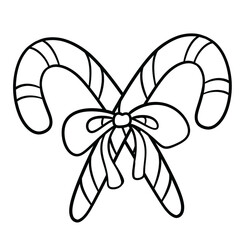 Candy Canes with Bow Line Art Illustration
