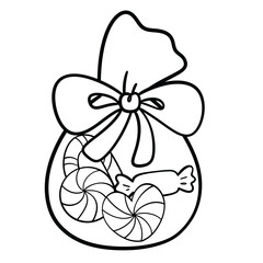 Candy Bag with Peppermint Candies Line Art Illustration