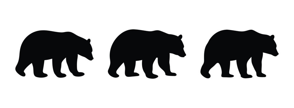 Three black bear silhouette vector illustration wildlife animal graphic design element art icon