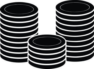 Stack of Coins Currency Pile Finance and Investment Growth Business Savings Metal Money Wealth Stacked Banking Symbol Black Isolated on Transparency