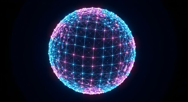Abstract digital egg shape with glowing nodes and wireframe mesh