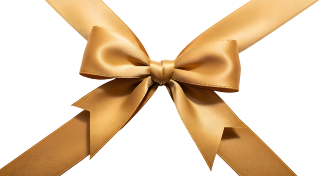 Gold ribbon bow decoration isolated on transparent background