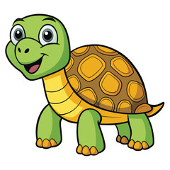 Smiling Green Cartoon Turtle on a White Background