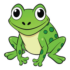 Smiling Green Frog Cartoon with Big Eyes and White Background