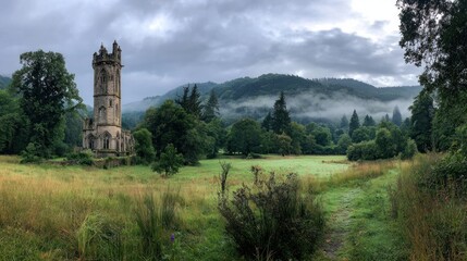 A Towering Structure Amidst a Verdant Landscape in Scotland.
