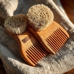 Bamboo bristle brush with sustainable wooden handle high resolution picture