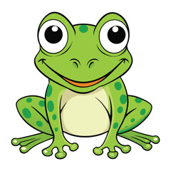 Obraz premium Smiling Green Frog Cartoon with Big Eyes on a White Background