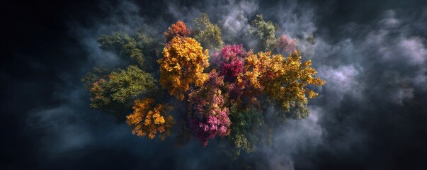 Fototapeta premium Colorful Floral Explosion Amidst Ethereal Smoke - A Vibrant Abstract Composition.