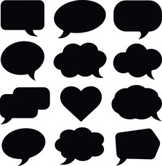 Collection of Black Speech Bubbles and Heart Shape