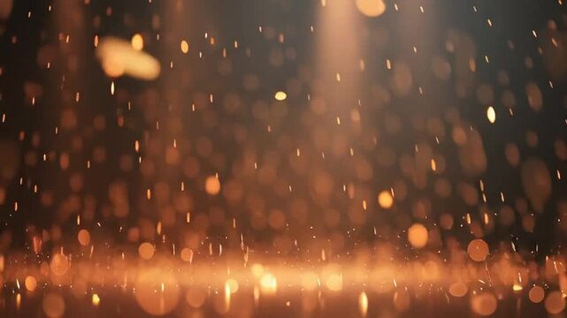 Dynamic Burst of Golden Sparks and Glowing Bokeh Lights on Dark Background