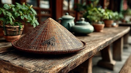 Bamboo hat symbol of asian tradition high resolution picture