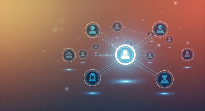Illustration Of Social Network Connection Technology with People Icons Connecting with Lines Over Red Orange Background Emphasizing Communication