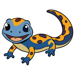 Smiling Spotted Cartoon Lizard with a Curled Tail on White Background