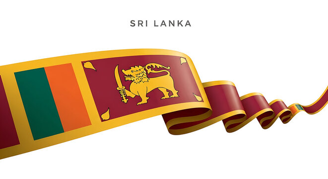 Curling sri lankan flag ribbon with lion emblem against a clean white background