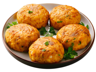 Aloo Tikki on a plate isolated on transparent png background.