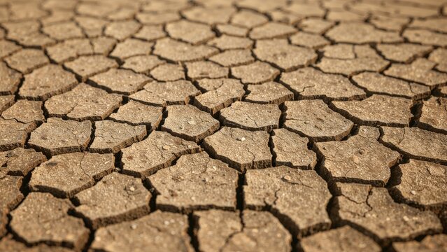 Cracked dry earth pattern, drought-affected soil, arid environment, parched ground, cracked clay, drought conditions, dry land pattern.