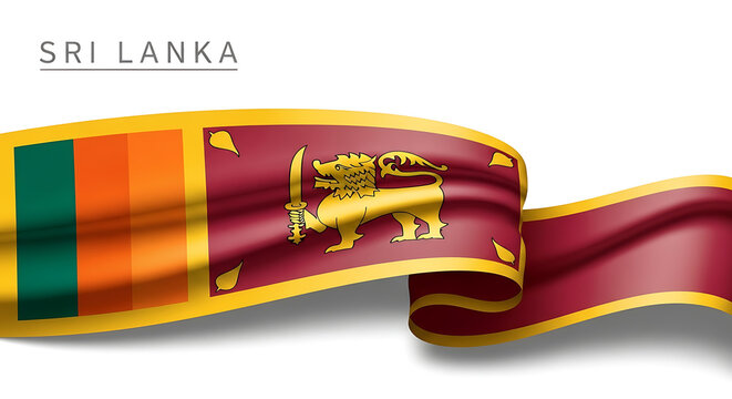Waving sri lankan flag with the country name in text on a white background