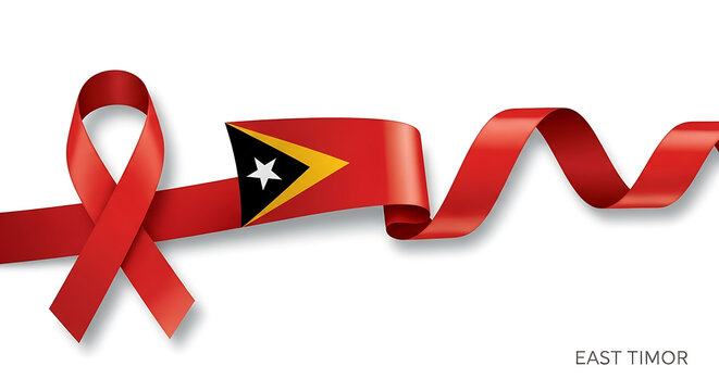 Red ribbon with the flag of east timor symbolizing aids awareness and support for timor leste