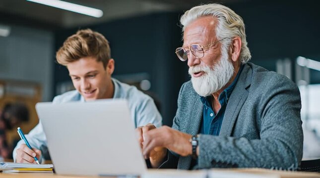 Mentoring, the work of people from different generations on the same project, A young student consults with a professor