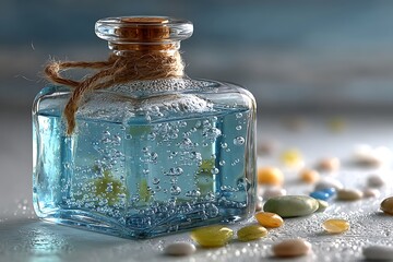 Blue liquid soap in crystal dispenser high resolution picture