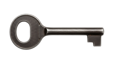 Antique metal key PNG isolated on transparent background, vintage style lock opening tool for security and access control