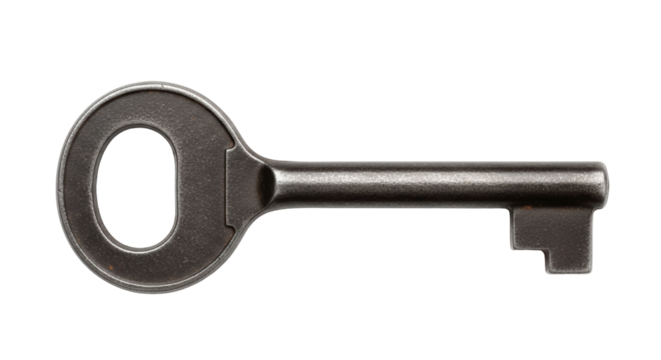 Antique metal key PNG isolated on transparent background, vintage style lock opening tool for security and access control