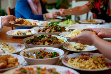 Delicious dishes on family dining table