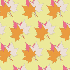 Fototapeta premium Autumn Maple Leaf Seamless Pattern on Light Yellow Background 