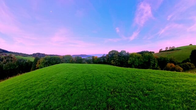 Idyllische Mittelgebirgslandschaft mit majest&auml;tischem gro&szlig;en Baum und sanften H&uuml;geln im Sonnenaufgang, perfekte Kulisse f&uuml;r beruhigende Momente, Freizeitaktivit&auml;ten und Naturprojekte, Schwarzwald