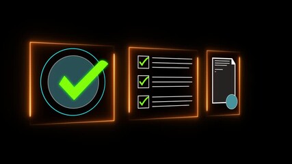 Digital checklists for business certification and quality assurance. Streamline verification processes with performance audits and check document process . 4k animated motion.